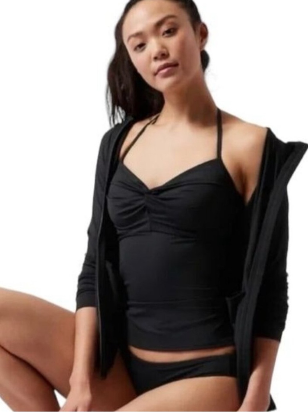 Athleta Hampton Bra Cup Swim Tankini Top Black UPF 50+ Beach 34 D/DD New